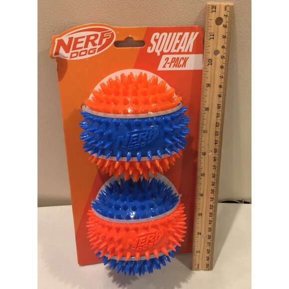 NERF DOG Spiky Blue Orange Balls Set of 2 Squeak - Picture 2 of 3
